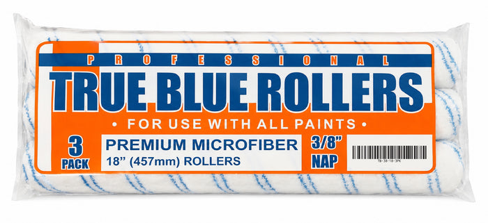 Professional True Blue Rollers - For Use with all paints. Premium Microfiber - 3 pack.