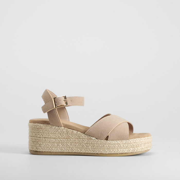 Sandalia cuรฑa yute cruzada rosa NYC