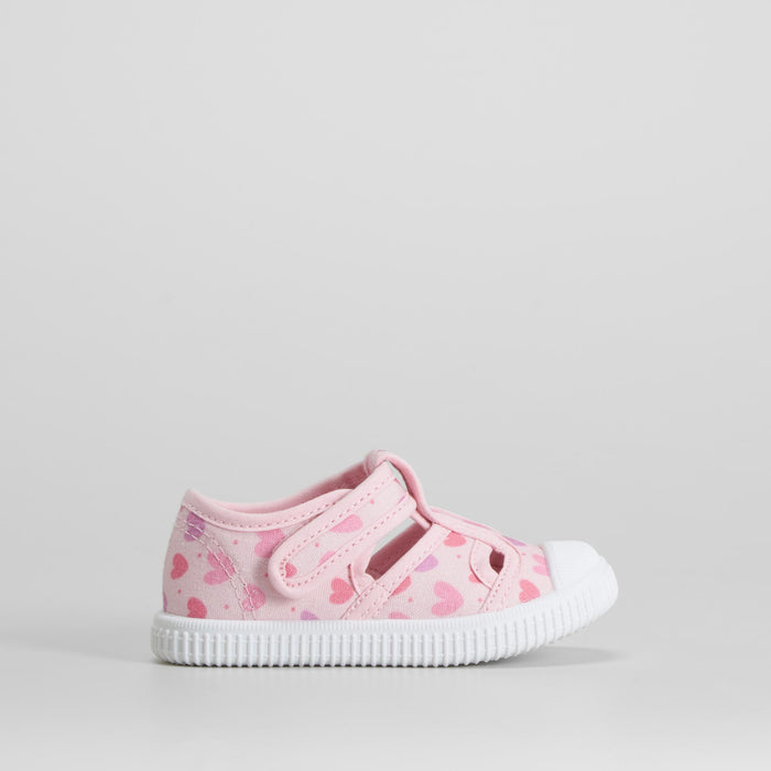 Zapatilla lona cangrejera corazรณn bebรฉ rosa BACHE