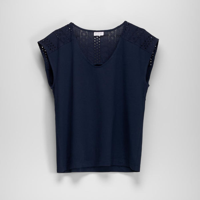 Camiseta bordada manga corta azul PICCOLA PIU