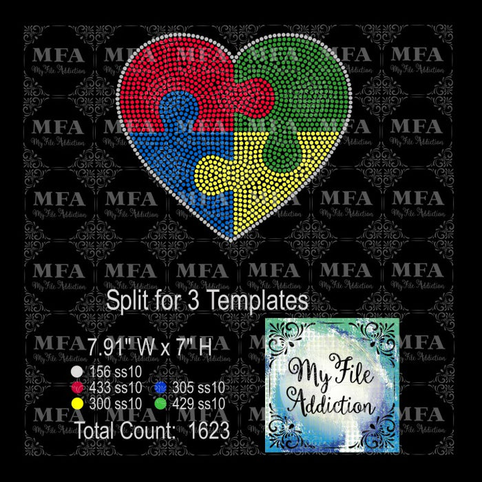 Autism Heart 1 Rhinestone Digital Download File - My File Addiction