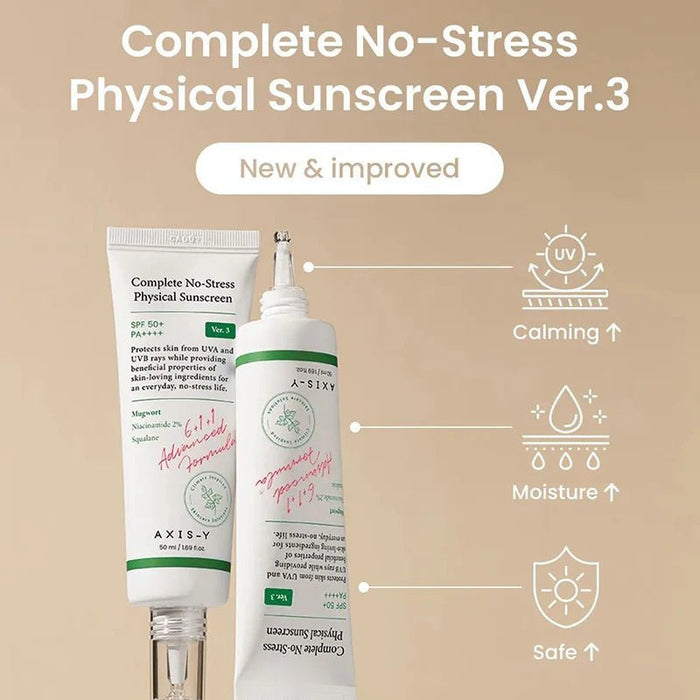 AXIS - Y Complete No - Stress Physical Sunscreen V.3 50ml واقي الشمس الفيزيائي الكامل من AXIS - Y بدون إجهاد الإصدار 3 - Princess Cosmetics Qatar