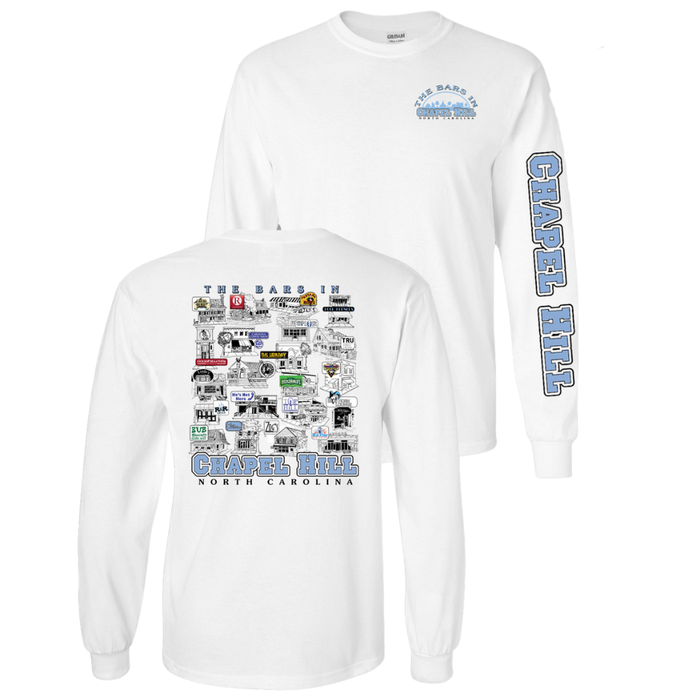 Bars of Chapel Hill Long Sleeve T-Shirt White - Main View - Coastal Tees
