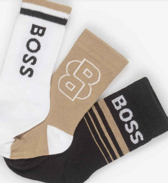 BOSS Boys Black, Beige & White Knitted Ankle Socks (3 Pack)