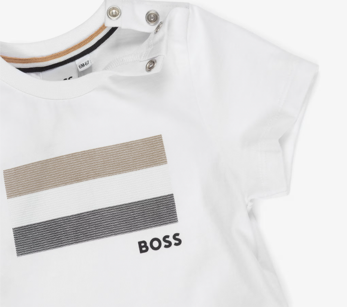 BOSS Boys Navy Blue Cotton Shorts Set with Signature Stripes