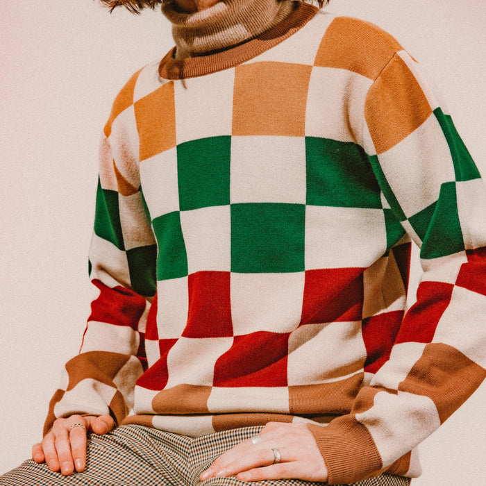 colorful checked sweater