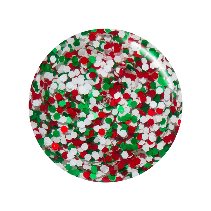 Confetti Cheer red, green and white confetti glitter nail polish color swatch