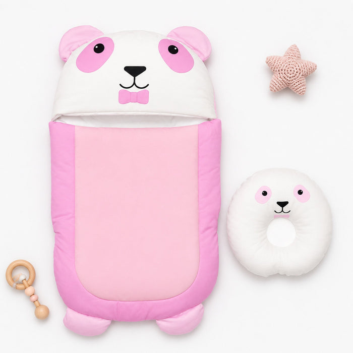 Cotton - Hooded Carry Nest - Pink - Panda - 26