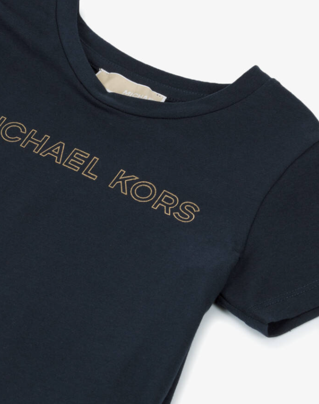 MICHAEL KORS Girls Navy Blue & Gold Logo T-Shirt