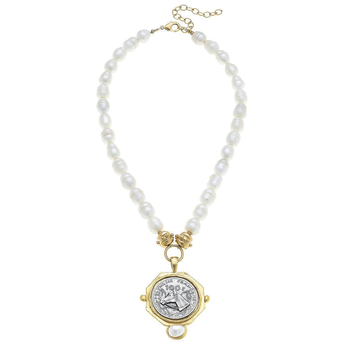 Gold and Silver Horse Franc with Pearl Necklace
