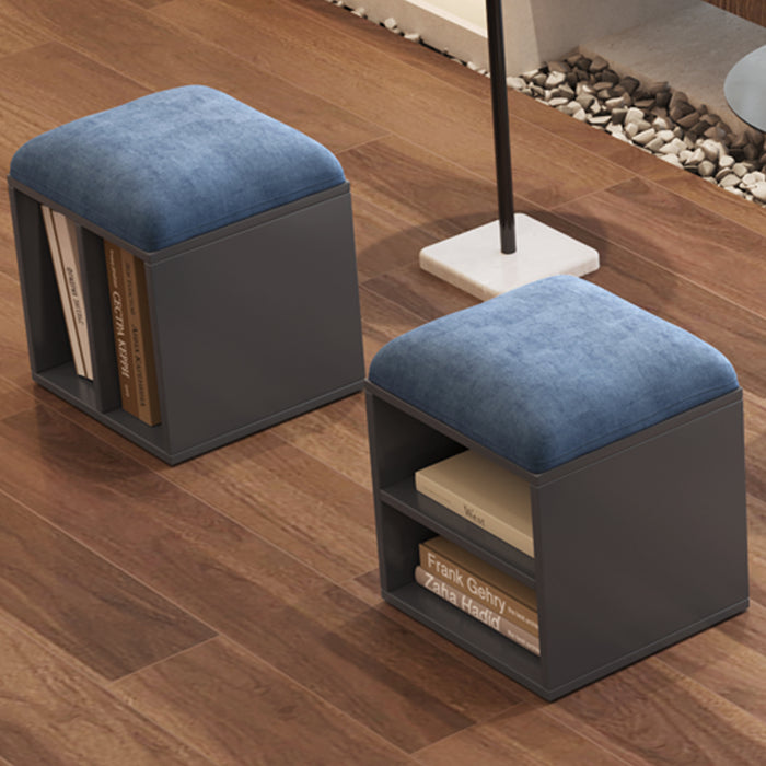 Guyii Velvet Shoe Stool with Padded Seat, Blue Entryway Stools with Storage, Multi-Functional Stool