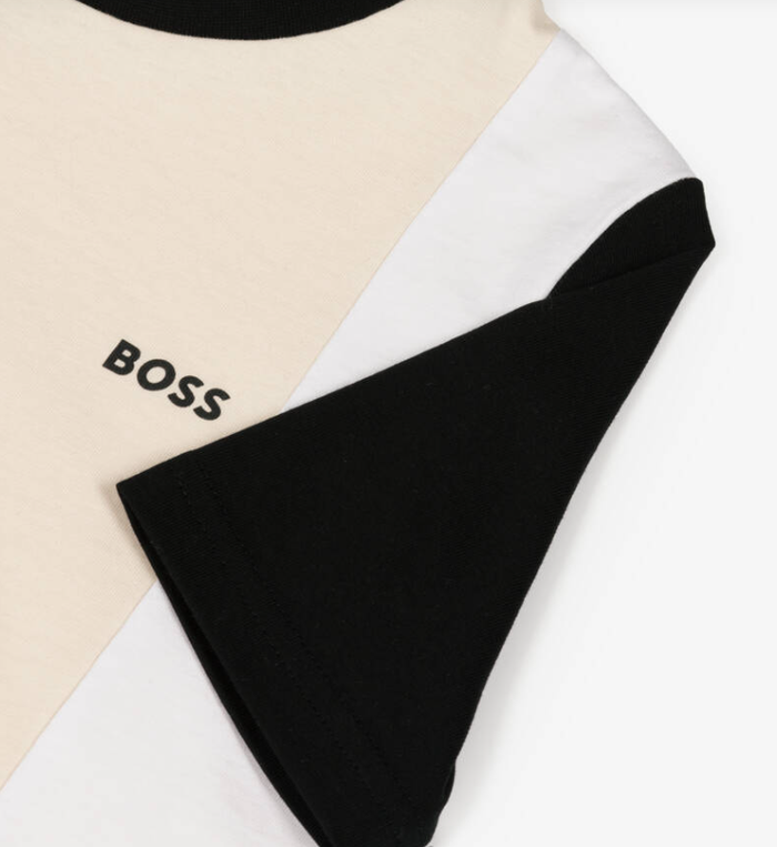 HUGO BOSS Boys Ivory Colourblock Cotton T-Shirt