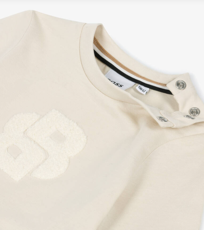 HUGO BOSS Boys Ivory Long-Sleeve Top with Bouclé Double B Monogram Logo