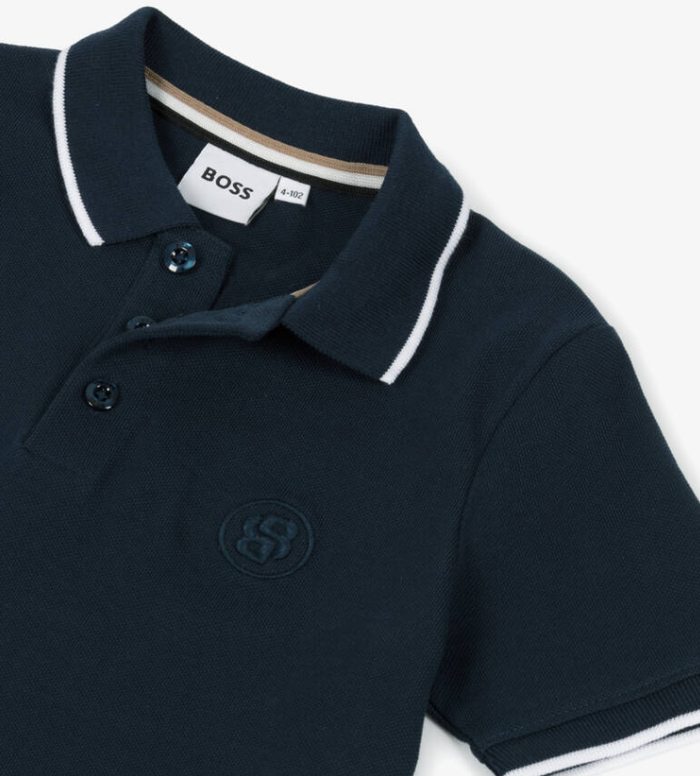 HUGO BOSS Boys Navy Blue Cotton Piqué Polo Shirt