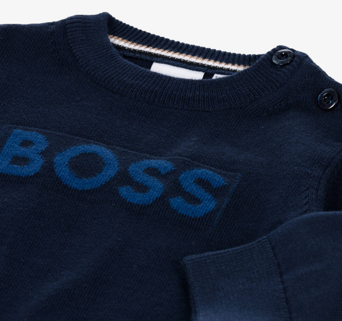 HUGO BOSS Boys Navy Blue Cotton Sweater