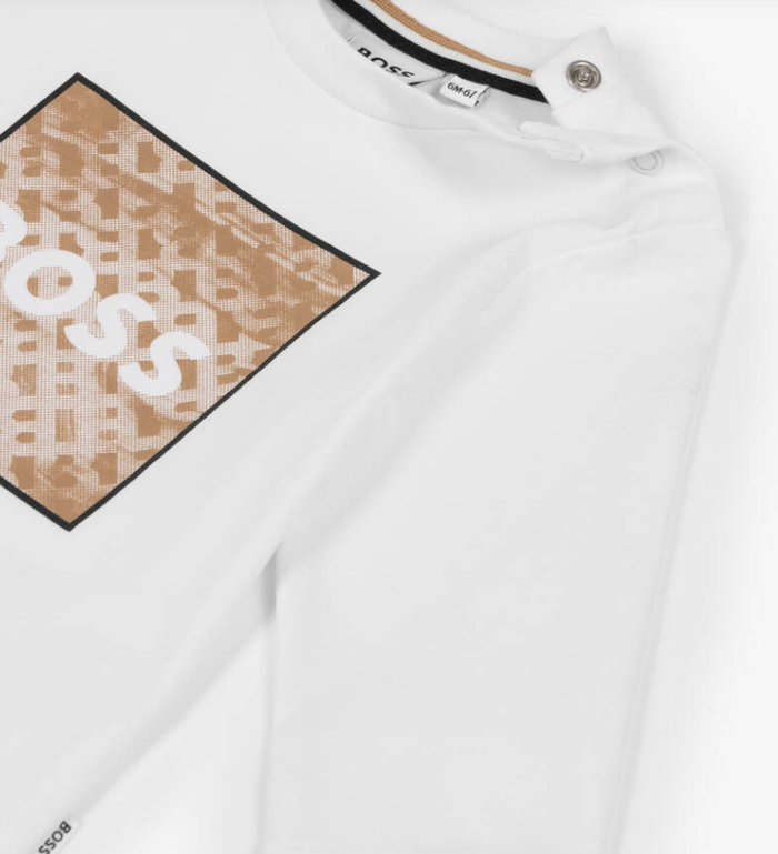 HUGO BOSS Boys White Cotton Monogram Box Logo Top