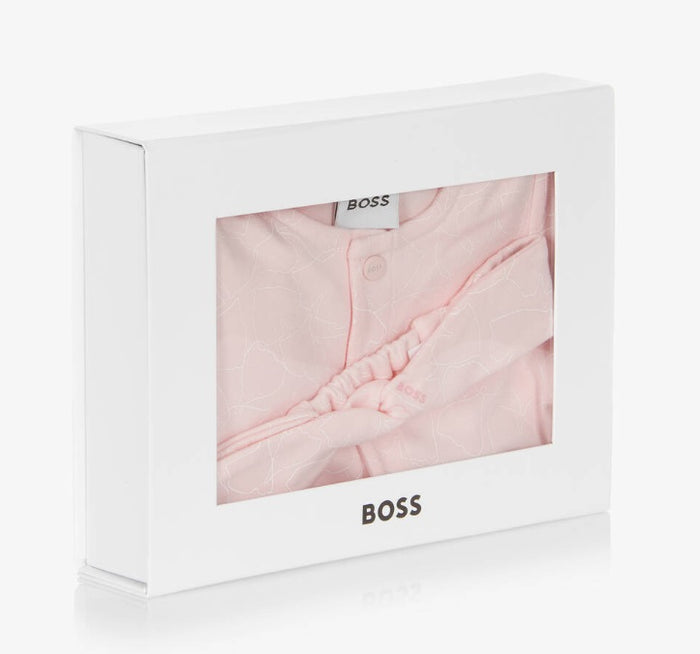 HUGO BOSS Girls Pink Ginkgo Leaf Babysuit Set