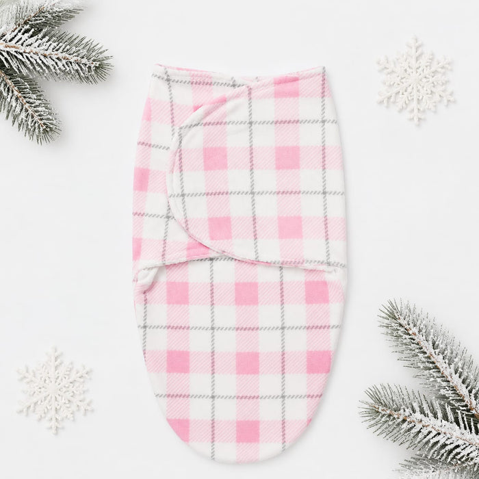 Imported Plush Fleece Newborn Adjustable Swaddle Wrap – Pink Check | Soft Infant Baby Wrap 19×13 Inches