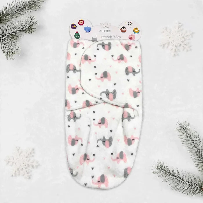 Imported Plush Fleece Newborn Adjustable Swaddle Wrap – Pink Elephant | Soft Infant Baby Wrap 19×13 Inches