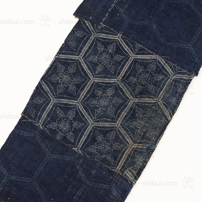 Japanese Indigo Katazome Panel Textile Snowflake Flower Pattern