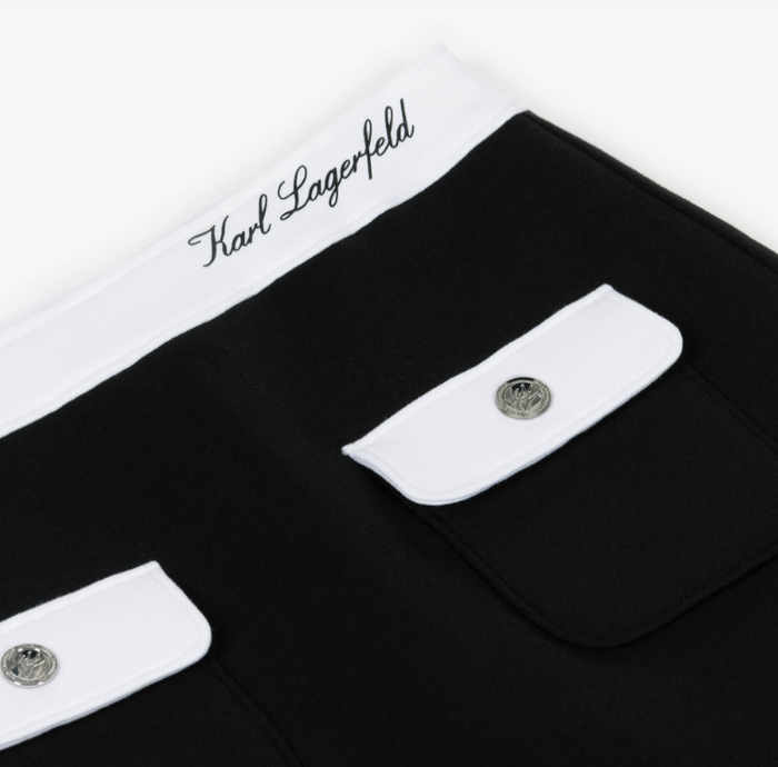KARL LAGERFELD Girls Black Double Jersey Skirt with Contrast White Trim