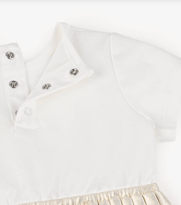MICHAEL KORS KIDS Baby Girls Ivory & Gold Pleated Dress