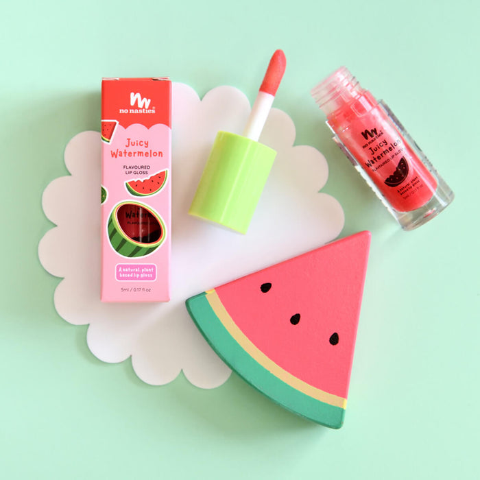 5ml tube of No Nasties Kids Natural Lip Gloss in Juicy Watermelon flavour, plant-based and naturally flavoured.