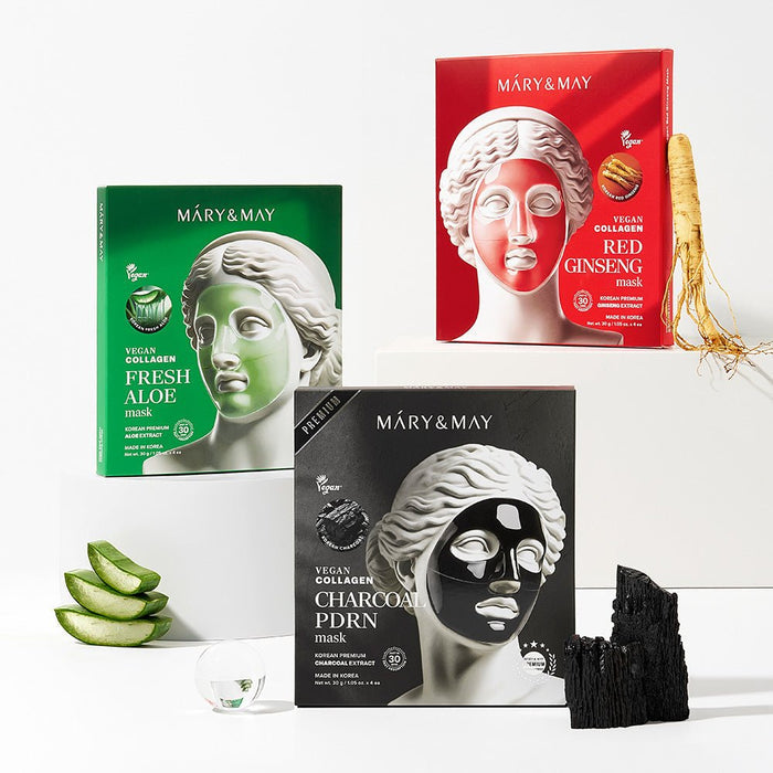 Mary & May Vegan Collagen Fresh Aloe Mask (1 Sheet) قناع الصبار المنعش بالكولاجين النباتي من ماري آند ماي - Princess Cosmetics Qatar