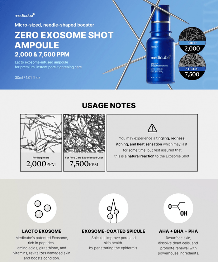 Medicube One Day Exosome Shot Pore Ampoule 7500 30ml أمبولة مسام Exosome يوم واحد 7500 - Princess Cosmetics Qatar