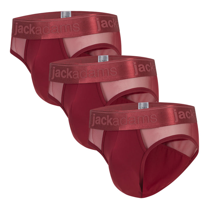 Monochrome Mesh Brief - 3 Pack - tibetan red - men's sexy, premium, functional underwear, jockstraps and thongs.
