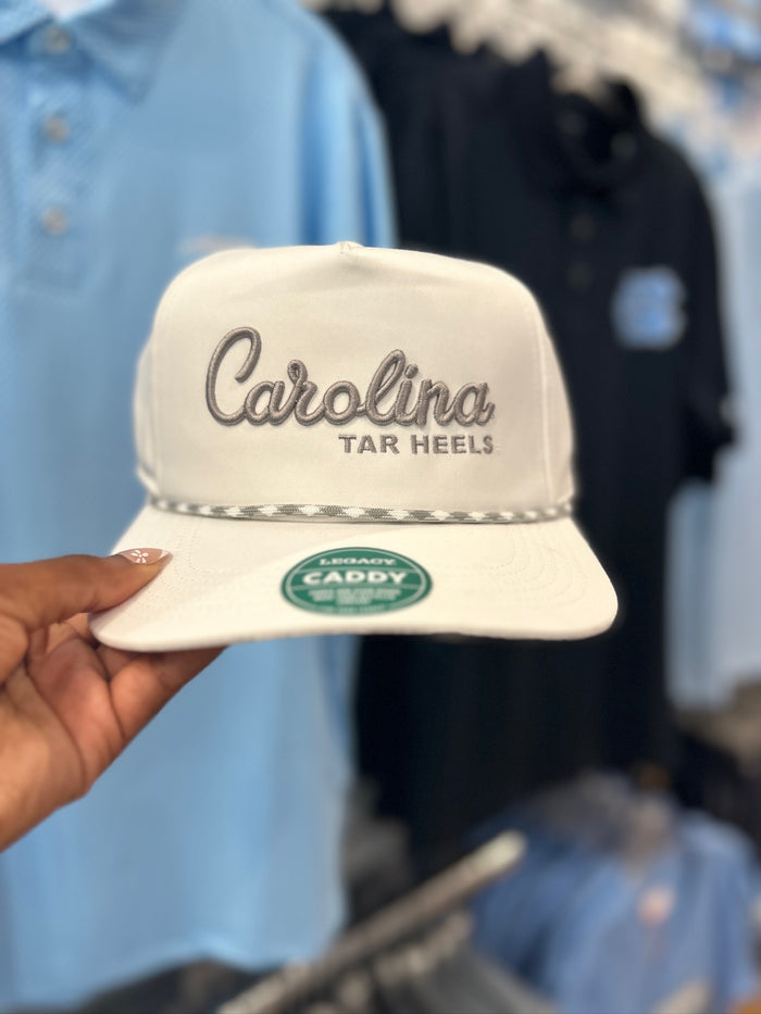 North Carolina Tar Heels Caddy White Hat with Adjustable Back - Lifestyle View - Legacy