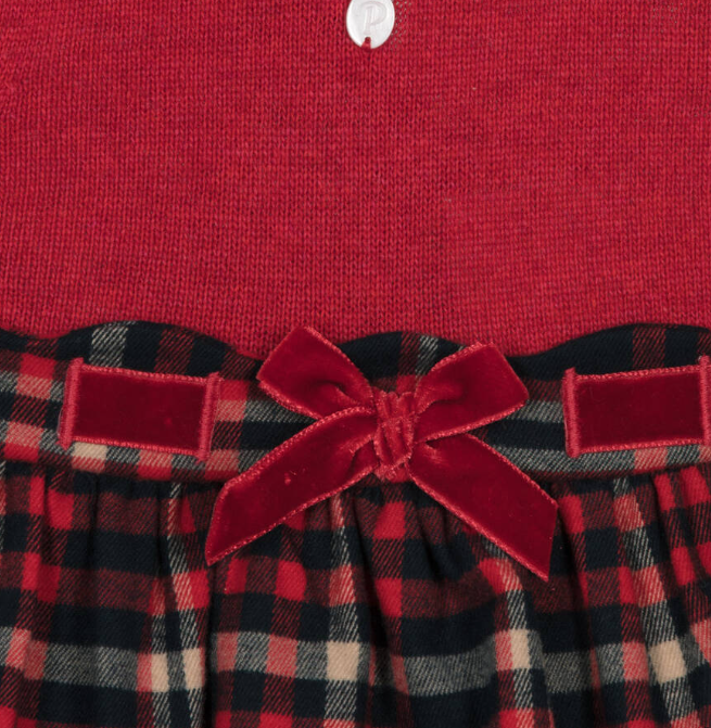 PATACHOU Baby Girls Red Knit Tartan Dress