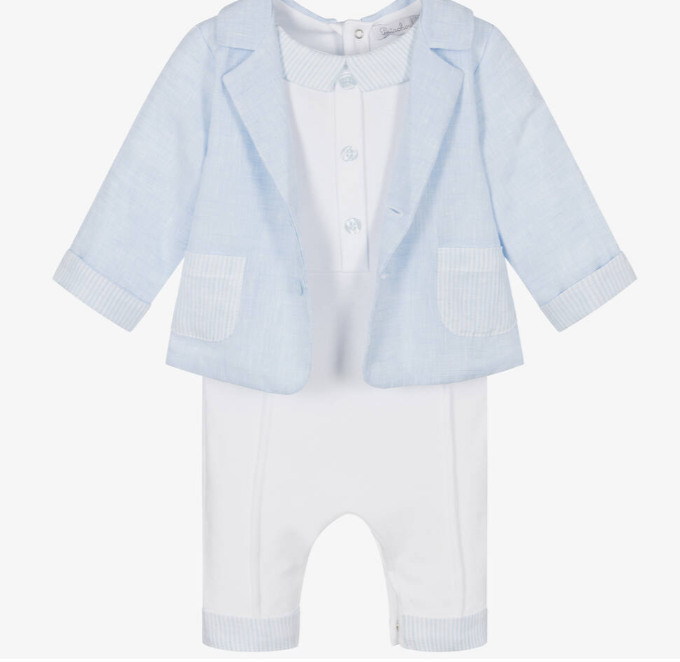 PATACHOU Boys Blue Cotton & Linen Romper