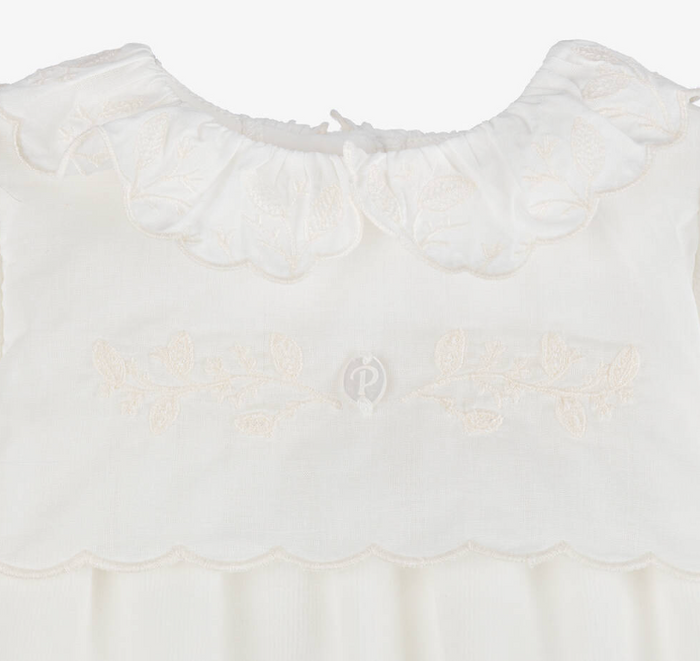 PATACHOU Girls Ivory Embroidered Velour Babygrow