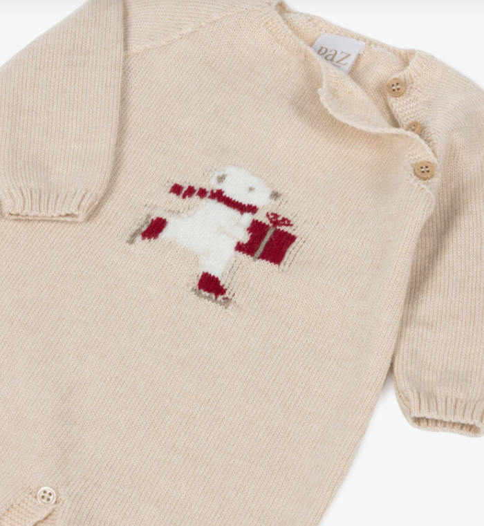 PAZ RODRIGUEZ Boys Beige Wool Knit Festive Babygrow