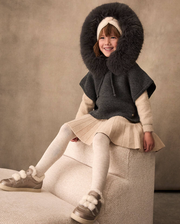 PAZ RODRIGUEZ Girls Grey Wool Knit Poncho