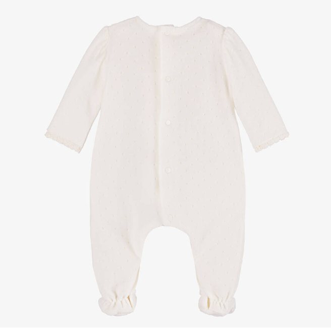 PAZ RODRIGUEZ Girls Ivory Cotton Velour Babygrow