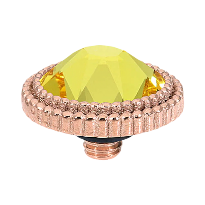 QUDO Fabero rose gold, QUDO interchangeable jewelry, green crystal jewelry, gold crystal jewelry, rose gold crystal topper, Swarovski crystal jewelry, interchangeable jewelry topper, green and gold jewelry, statement crystal jewelry, QUDO top