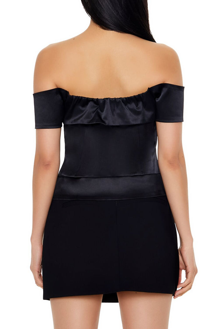 Satin Off-the-Shoulder Crop Top