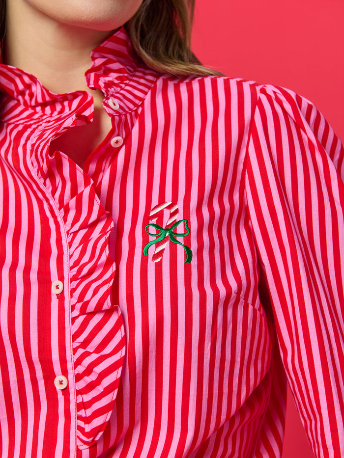 Shiraleah Candy Cane Ruffle Blouse RED / EXTRA SMALL