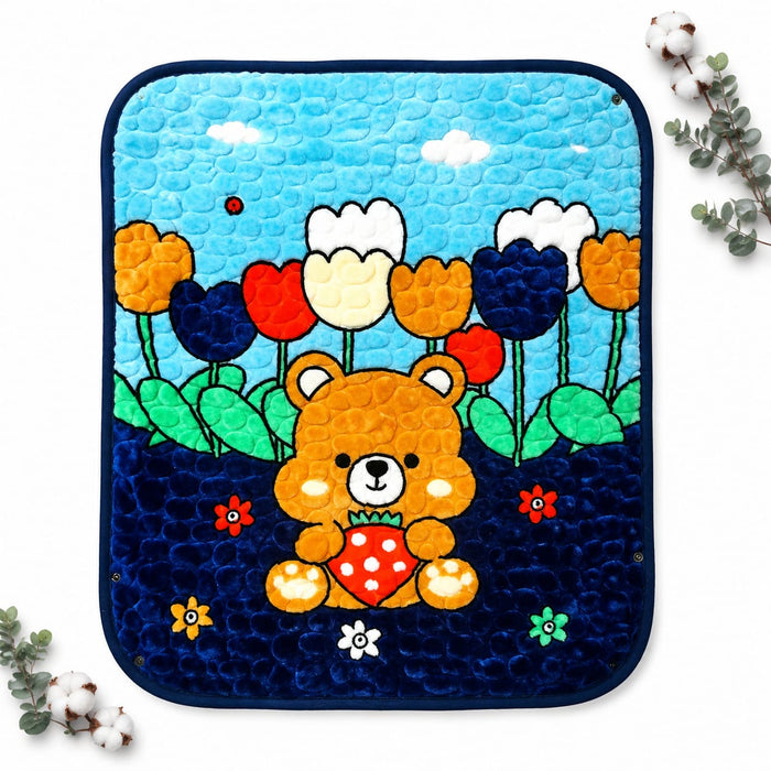 Single Ply Baby Hooded Blanket – Blue Bear | 36 × 32 Inches | Soft & Cozy Baby Blanket