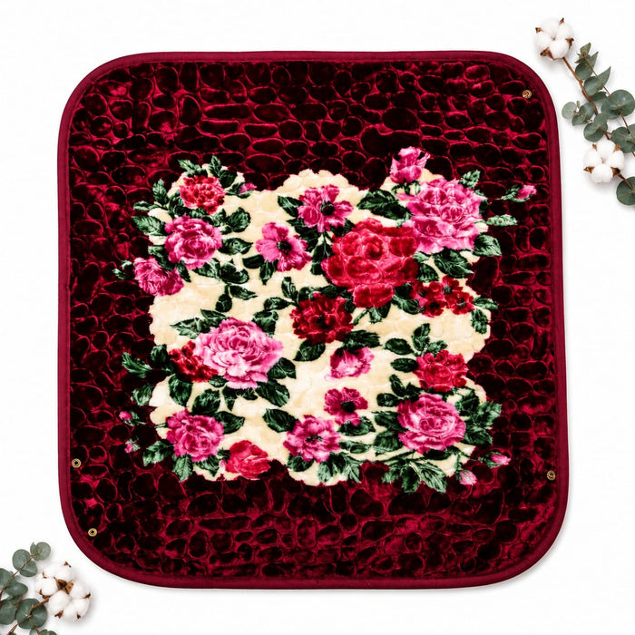 Single Ply Baby Hooded Blanket – Maroon Flowers | 36 × 32 Inches | Soft & Cozy Baby Blanket