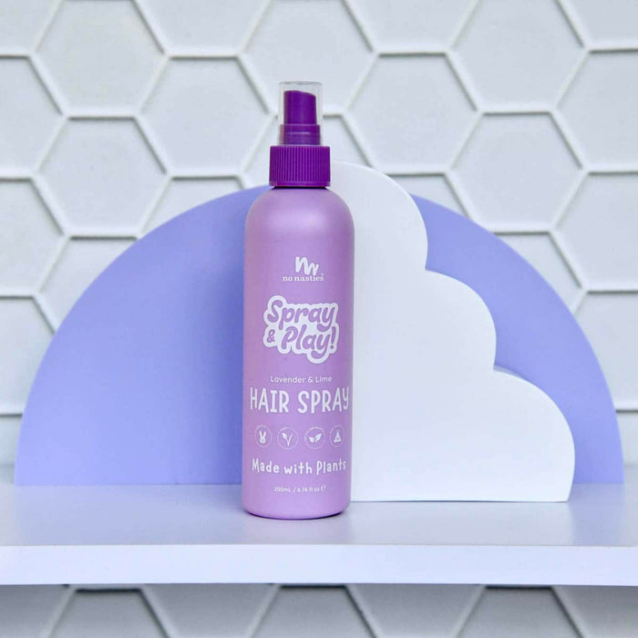 200ml spray bottle of No Nasties Slick Kids Alcohol Free Hair Spray, non-toxic and made with natural ingredients for kids.