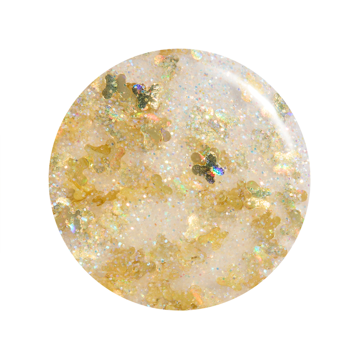 Soar with Grace gold butterfly glitter nail polish color swatch