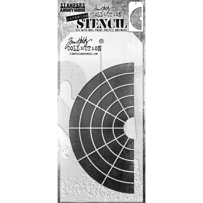 Tim Holtz - Layered Stencil - 4.125"X8.5" - Wheel. Layering stencils are designed to add texture and imagery to your creativity. The simple tag shape makes it easy to organize and store the stencils in one place. Available at Embellish Away located in Bowmanville Ontario Canada.