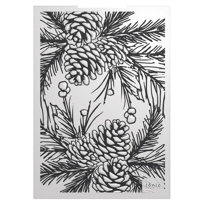 Tonic Studios - 3D Embossing Folder - Pinecone Parade - Timeless Tidings. Available at Embellish Away located in Bowmanville Ontario Canada.