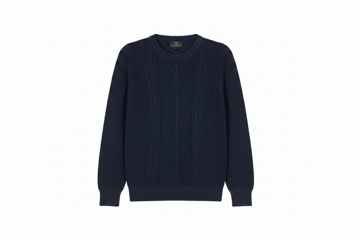 top l/s knit argile n cable crew neck - navy