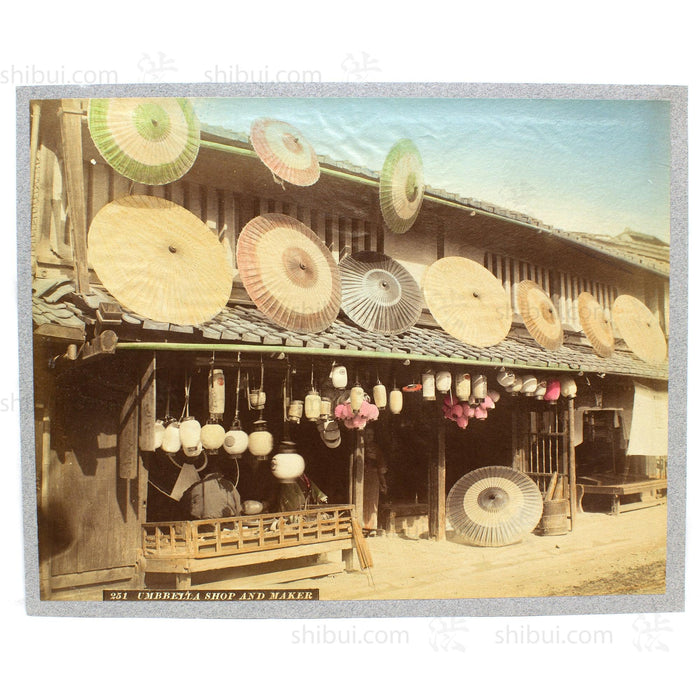 Umbrella & Lantern Shop | Japanese Antique Hand Tinted Albumen Photo