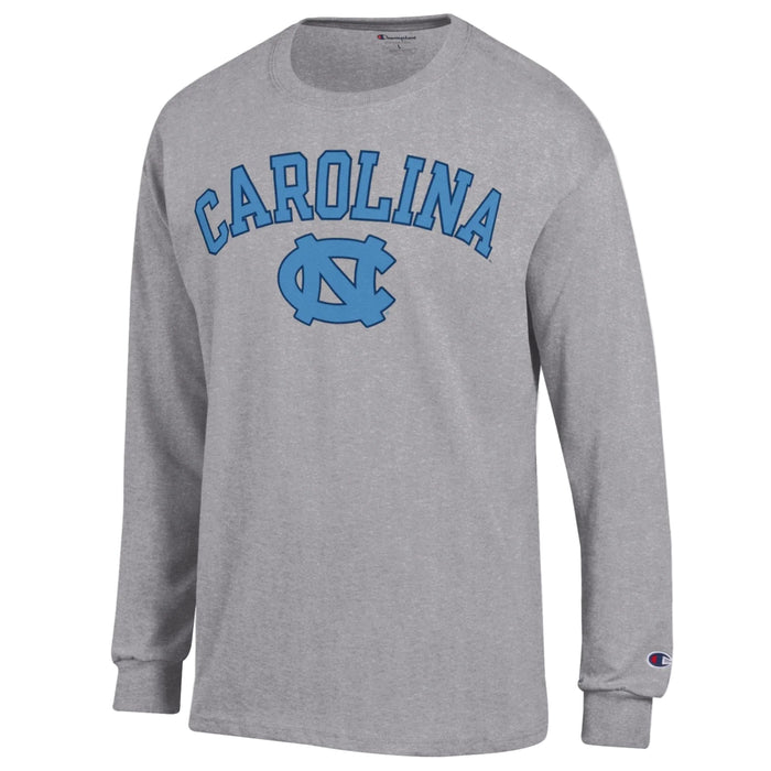 UNC Basic Grey Long Sleeve T-Shirt with DUSTY BLUE Carolina by Champion - Main View - Champion