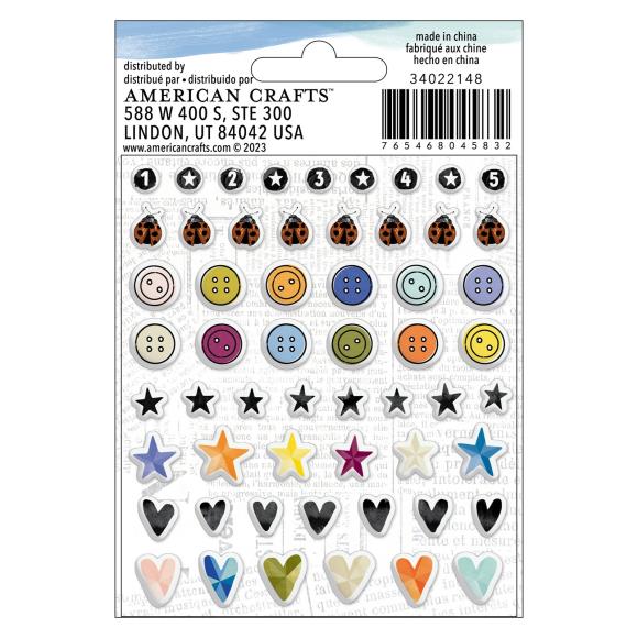 Vicki Boutin - Mini Puffy Stickers - 112/Pkg - Discover + Create. Discover + Create encompasses mixed and interesting design elements. A palette of rich and neutral shades including jewel tones contrasting with greys and creams creating pops of color! Available at Embellish Away located in Bowmanville Ontario Canada.
